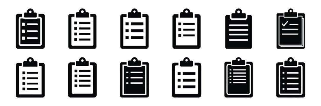 Collection of Silhouette clipboard list icon set isolated on transparent background. Vector illustration set.