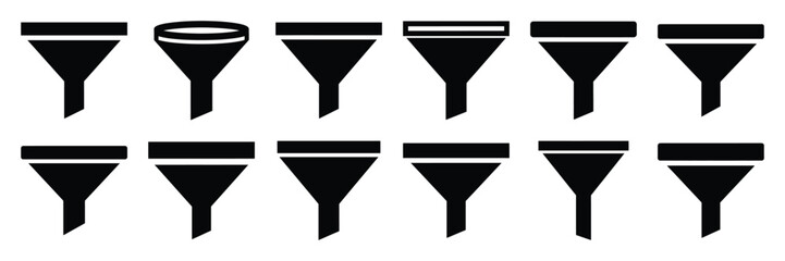 Collection of Silhouette filter funnel icon set isolated on transparent background. Vector illustration set. © KartikChandro