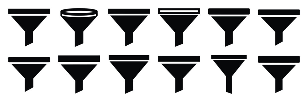 Collection of Silhouette filter funnel icon set isolated on transparent background. Vector illustration set.