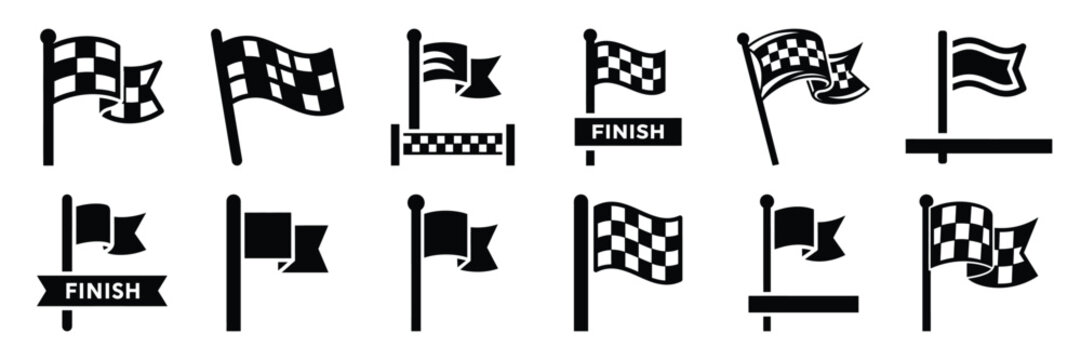 Collection of Silhouette flag finish icon set isolated on transparent background. Vector illustration set.
