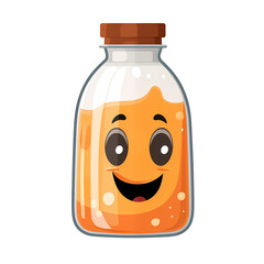 Whimsical bottle character on white background