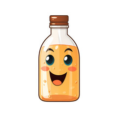 Whimsical bottle featuring face on white background