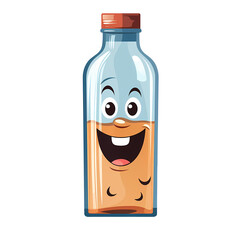 Whimsical bottle character on white backdrop
