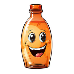 Whimsical bottle character on white background