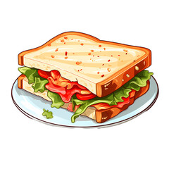 Delicious bread sandwich in vibrant red dish
