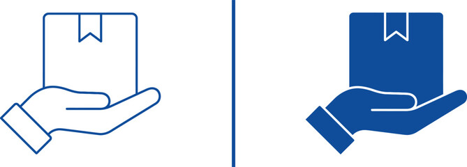 Delivery Box Symbol: An illustration depicting a hand cradling a delivery box, representing the essence of distribution and shipment. Showing the precision and accuracy of this service.