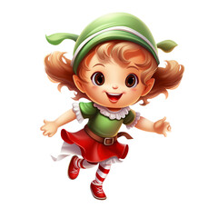 Whimsical playful elf on white background