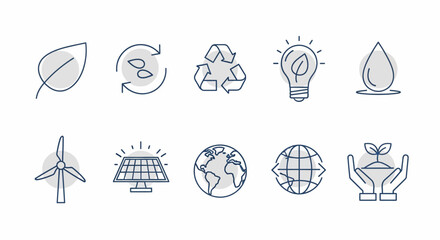 Collection of environmental icons representing sustainability and eco-friendly concepts.