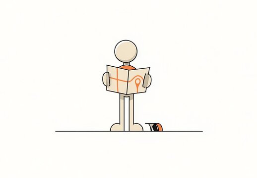 Navigation Compass: A cartoon character navigates their journey using a detailed map and a compass, symbolizing exploration and direction.