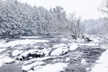 Winter riverscape in park Quebec Canada