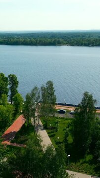 Panoramic view of seversk cityscape embracing the tom river. Clip