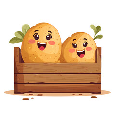 Fresh Potatoes in Wooden Crate Display