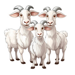 Four White Goats on Clean Background