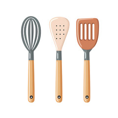 Kitchen Utensils Arranged on White Background