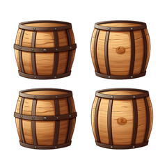 Three wooden barrels on white background