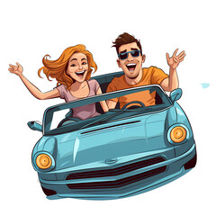 Couple Enjoying Road Trip in Car Vector