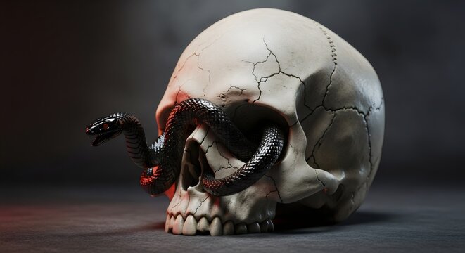 A  3D skull with a snake