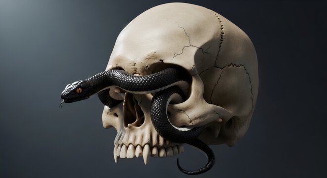 A  3D skull with a snake