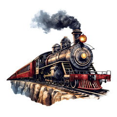 Obraz premium Vintage Steam Train Crossing Bridge Illustration