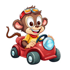 Playful Monkey in Speedy Race Car
