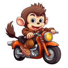 Playful Monkey Riding Tiny Motorcycle Illustration