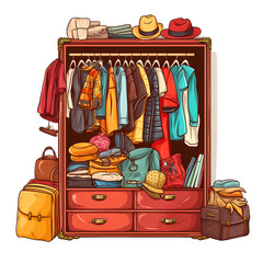 Fashion closet with variety of clothes illustration