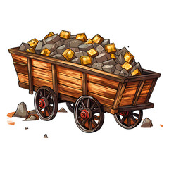 Vintage Mining Objects on Cart Illustration
