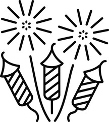 Title: Three sparklers with bright flames and radiating lines in a simple black and white line