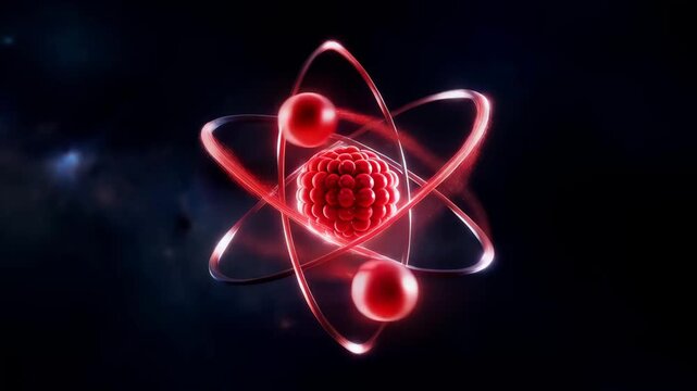 Exploring atomic structures with red atoms and particles in a dark background