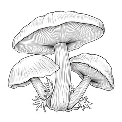 Antique Red Pine Mushroom Sketch Art