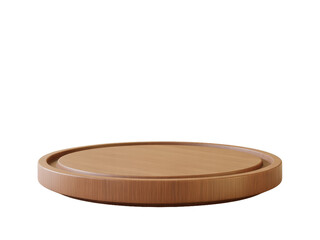 round wooden serving tray or cutting board with raised edge isolated on transparent background