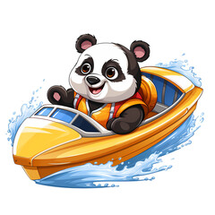 Panda cartoon on speedboat illustration