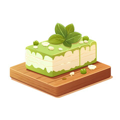 Exquisite Matcha Cake on Wood Surface