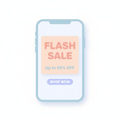 Mobile flash sale illustration showing smartphone screen with discount offer, perfect for online shopping and digital marketing concepts.