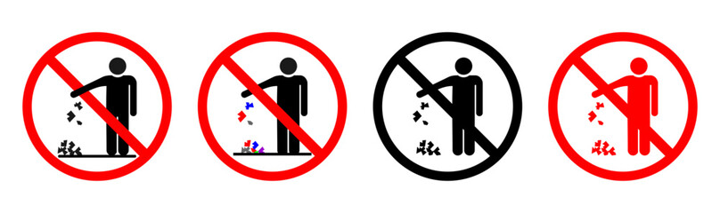 Do Not Litter Sign Collection: Keep Clean Symbols, No Dumping Prohibition Icons and Graphics, Littering Forbidden: Environmental Cleanliness Symbols
