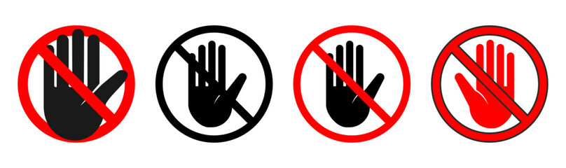 Stop Hand Gesture Prohibition Sign Icons Set
Universal Do Not Touch and Warning Symbols
Four Ways to Illustrate Restriction Signs