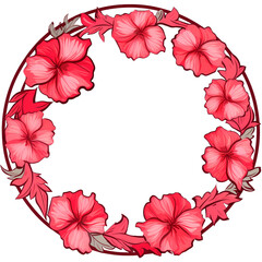 Circular Hibiscus Frame on Transparent Background