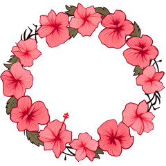 Circular Hibiscus Frame on Transparent Background