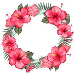 Circular Hibiscus Floral Border on Transparent Background
