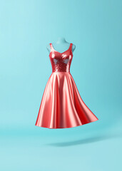 Peach pink satin bridesmade dress on a mannequin