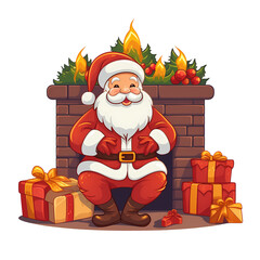 Festive Santa Claus by Fireplace with Gifts