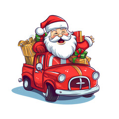 Santa Claus Delivering Christmas Gifts by Car