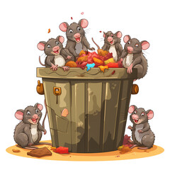 Urban Trashcan Scene with Rats Vector
