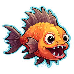Colorful Anglerfish Cartoon Sticker Illustration
