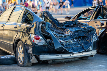 Huge big foot car smash car on monster truck show outdoor