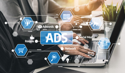 Explore a digital marketing strategy showcasing ads and social media concepts. Perfect for illustrating modern marketing practices in a professional environment. Tessel