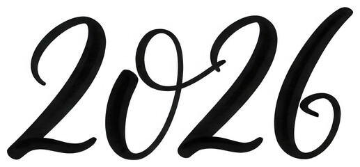 Obraz premium Black textured script calligraphy 2026 numbers isolated on transparent background for new year design