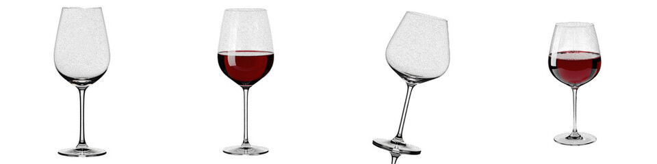 Red Wine Glass PNG Set Isolated on White Background Realistic Empty and Full Wine Glasses Clipart Collection Fine Dining Stemware Graphics for Restaurant Decor