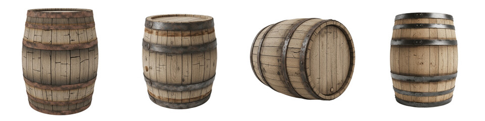 Rustic Wooden Barrel PNG Set Isolated on White Background Oak Wine Cask Collection Antique Beer Barrel Clipart Whiskey Keg Graphics for Farmhouse Decor Set