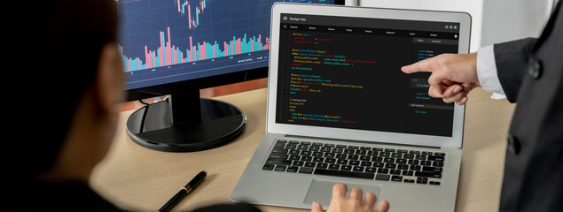 Software development programming on computer screen for brisk application and program coding